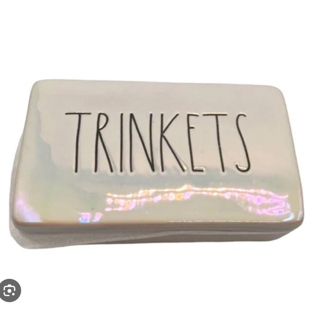 NWT Rae Dunn Trinkets white Iridescent Dual Compartment Ceramic Trinket Box rare